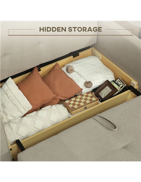 HOMCOM 2 Seater Sofa Bed, Convertible Bed Settee, Modern Velvet Loveseat Sofa Couch with 2 Cushions, Hidden Storage for Living R