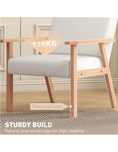 Accent Chair HOMCOM Occasional Chairs Wood Frame, Cream White 835-233V70CW