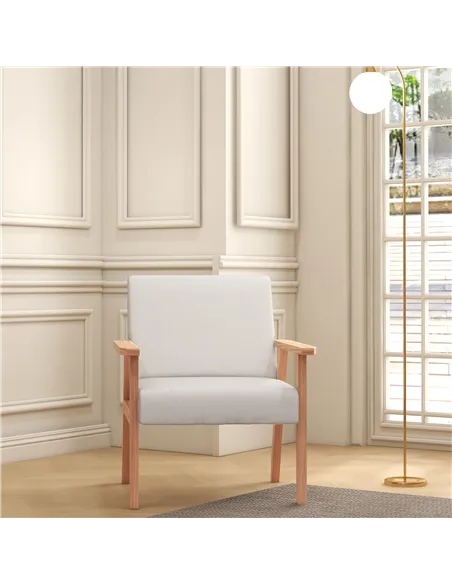 Accent Chair HOMCOM Occasional Chairs Wood Frame, Cream White 835-233V70CW