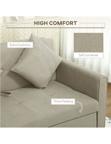 HOMCOM 2 Seater Sofa Bed, Convertible Bed Settee, Modern Velvet Loveseat Sofa Couch with 2 Cushions, Hidden Storage for Living R