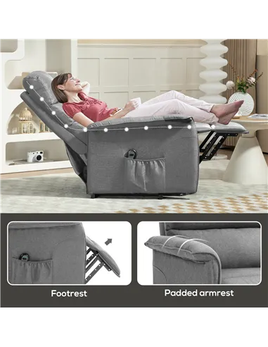 HOMCOM Electric Power Lift Recliner Chair with Spring Pack Seat, Grey 713-042V70GY