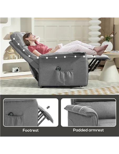 HOMCOM Electric Power Lift Recliner Chair with Spring Pack Seat, Grey 713-042V70GY
