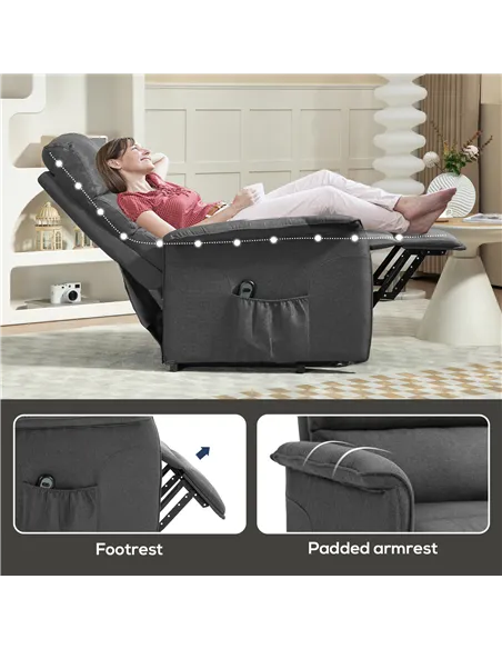 HOMCOM Electric Power Lift Recliner Chair with Spring Pack Seat, Dark Grey 713-042V70CG