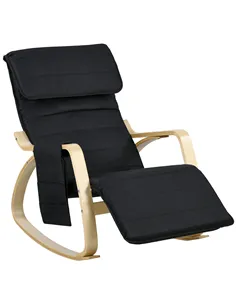 HOMCOM Rocking Lounge Chair Recliner Relaxation Lounging Relaxing Seat with Adjustable Footrest, Side Pocket and Pillow, Black