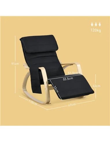 HOMCOM Rocking Lounge Chair Recliner, Black 833-131V70BK