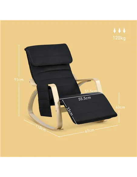 HOMCOM Rocking Lounge Chair Recliner, Black 833-131V70BK