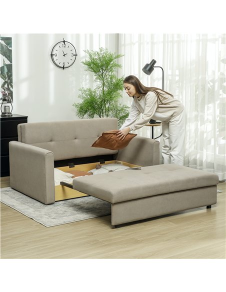 HOMCOM 2 Seater Sofa Bed, Convertible Bed Settee, Modern Velvet Loveseat Sofa Couch with 2 Cushions, Hidden Storage for Living R