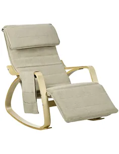 HOMCOM Rocking Lounge Chair Recliner Relaxation Lounging Relaxing Seat with Adjustable Footrest, Side Pocket and Pillow, Khaki