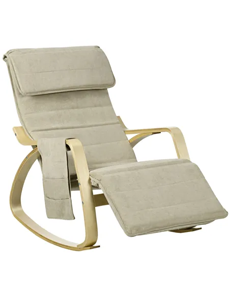 HOMCOM Rocking Lounge Chair Recliner Relaxation Lounging Relaxing Seat with Adjustable Footrest, Side Pocket and Pillow, Khaki
