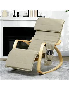 HOMCOM Rocking Lounge Chair Recliner Relaxation Lounging Relaxing Seat with Adjustable Footrest, Side Pocket and Pillow, Khaki 2