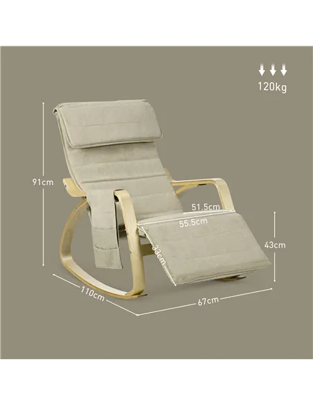 HOMCOM Rocking Lounge Chair Recliner, Cream White 833-131V71CW