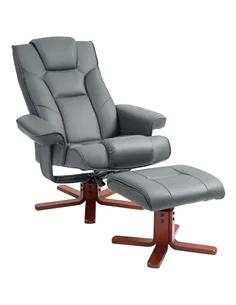 HOMCOM Faux Leather Manual Recliner and Footstool Set - Grey