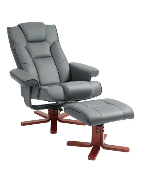 HOMCOM Faux Leather Manual Recliner and Footstool Set - Grey