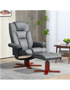 HOMCOM Faux Leather Manual Recliner and Footstool Set - Grey 2