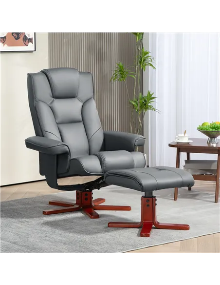 HOMCOM Faux Leather Manual Recliner and Footstool Set - Grey 83B-031V71GY