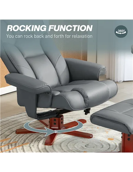 HOMCOM Faux Leather Manual Recliner and Footstool Set - Grey 83B-031V71GY