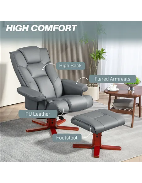 HOMCOM Faux Leather Manual Recliner and Footstool Set - Grey 83B-031V71GY