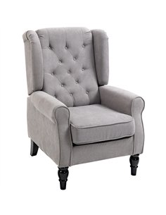 HOMCOM Retro Accent Chair, Wingback Armchair with Wood Frame Button Tufted Design for Living Room Bedroom, Grey