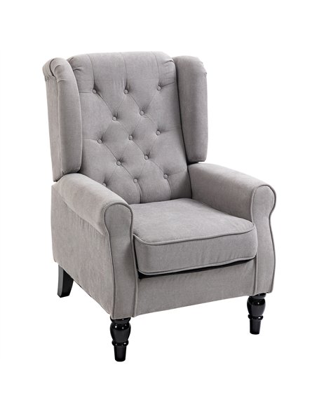HOMCOM Retro Accent Chair, Wingback Armchair with Wood Frame Button Tufted Design for Living Room Bedroom, Grey
