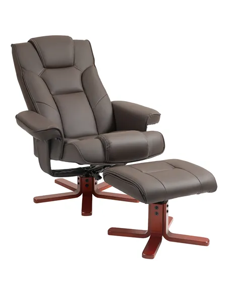 HOMCOM Faux Leather Manual Recliner and Footstool Set - Brown