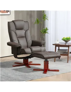 HOMCOM Faux Leather Manual Recliner and Footstool Set - Brown 2