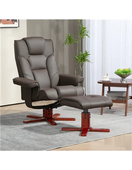 HOMCOM Faux Leather Manual Recliner and Footstool Set - Brown 83B-031V71BN