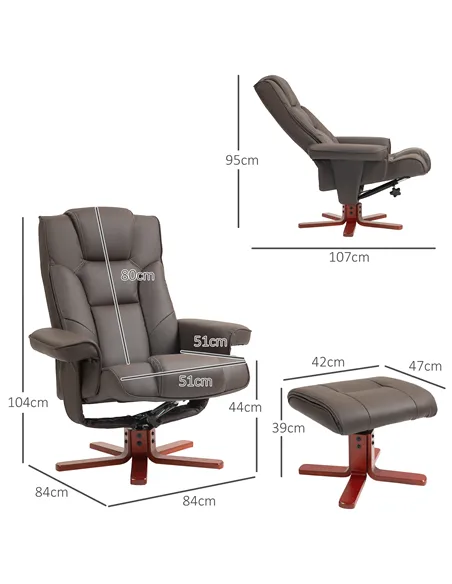 HOMCOM Faux Leather Manual Recliner and Footstool Set - Brown 83B-031V71BN