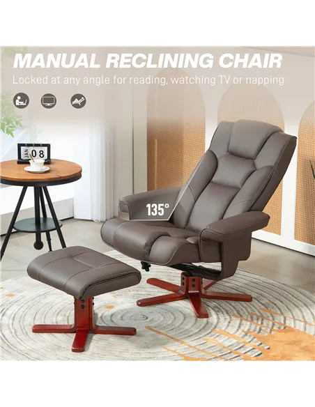 HOMCOM Faux Leather Manual Recliner and Footstool Set - Brown 83B-031V71BN