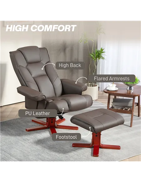 HOMCOM Faux Leather Manual Recliner and Footstool Set - Brown 83B-031V71BN