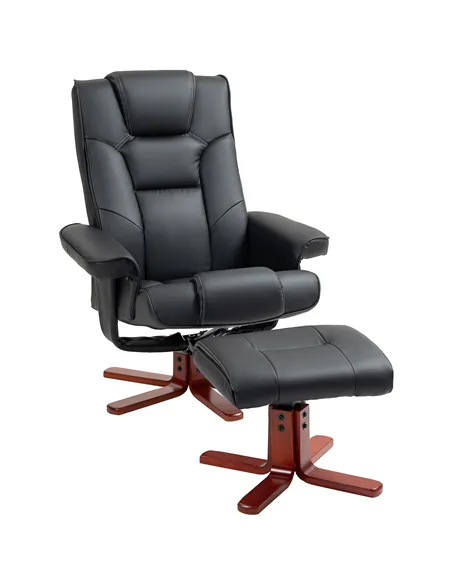 HOMCOM Faux Leather Manual Recliner and Footstool Set - Black