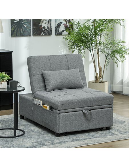 HOMCOM Four-In-One Single Sleeper Chair - Dark Grey