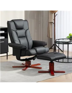 HOMCOM Faux Leather Manual Recliner and Footstool Set - Black 2
