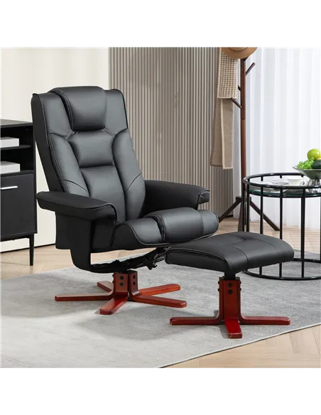 HOMCOM Faux Leather Manual Recliner and Footstool Set - Black 83B-031V71BK