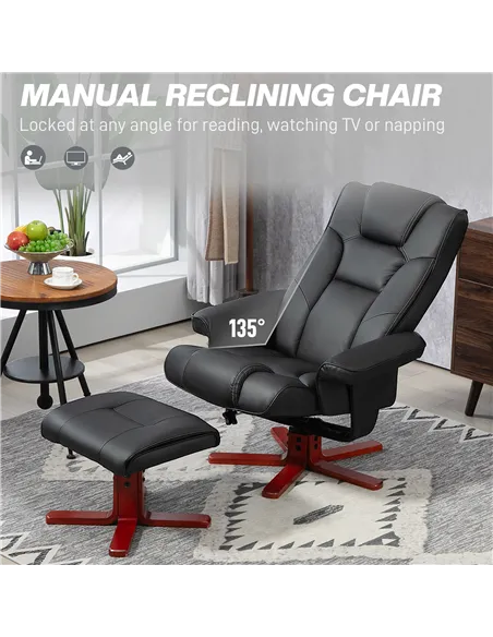 HOMCOM Faux Leather Manual Recliner and Footstool Set - Black 83B-031V71BK