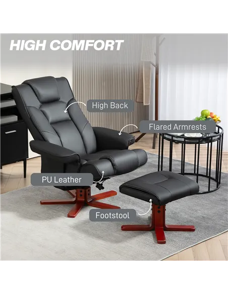 HOMCOM Faux Leather Manual Recliner and Footstool Set - Black 83B-031V71BK