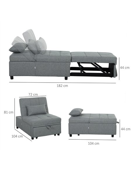 HOMCOM Four-In-One Single Sleeper Chair - Dark Grey