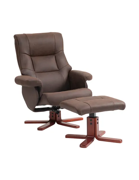 HOMCOM Faux Microfibre Leather Manual Recliner and Footstool Set - Dark Brown