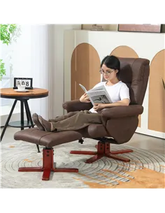 HOMCOM Faux Microfibre Leather Manual Recliner and Footstool Set - Dark Brown 2