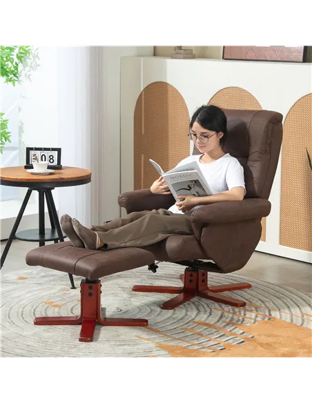 HOMCOM Faux Microfibre Leather Manual Recliner and Footstool Set - Dark Brown 83B-034V70DR