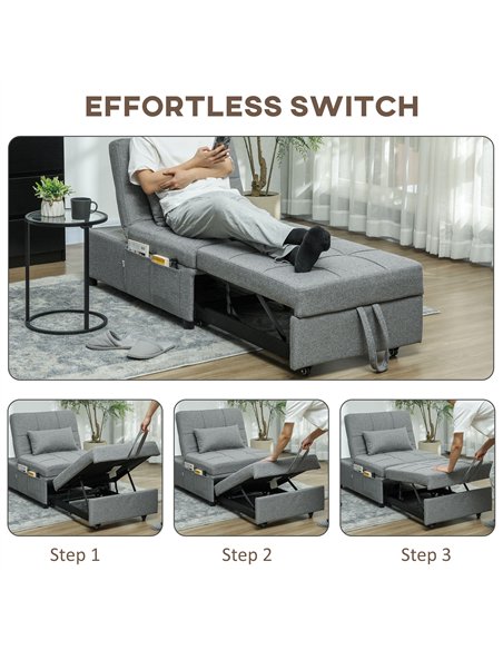 HOMCOM Four-In-One Single Sleeper Chair - Dark Grey