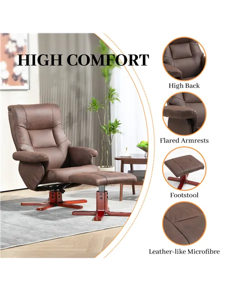 HOMCOM Faux Microfibre Leather Manual Recliner and Footstool Set - Dark Brown 83B-034V70DR