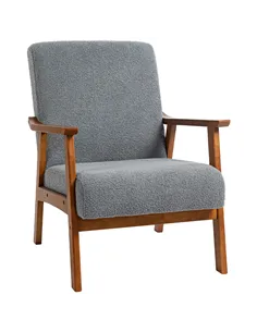 HOMCOM Armchair with Wide Seat, Boucle Accent Chair, Thick Padded Occasional Chair with Solid Wood Frame for Living Room Bedroom