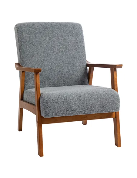 HOMCOM Armchair with Wide Seat, Boucle Accent Chair, Thick Padded Occasional Chair with Solid Wood Frame for Living Room Bedroom