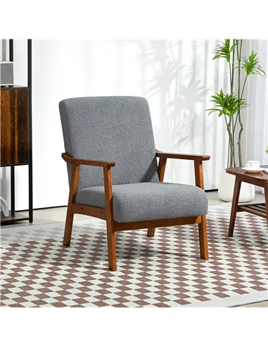 HOMCOM Armchair with Wide Seat, Boucle Accent Chair, Grey 83B-035V70GY