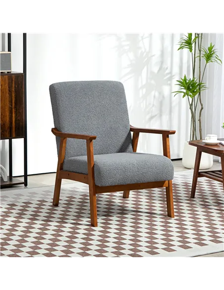 HOMCOM Armchair with Wide Seat, Boucle Accent Chair, Grey 83B-035V70GY