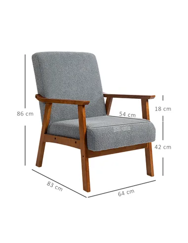 HOMCOM Armchair with Wide Seat, Boucle Accent Chair, Grey 83B-035V70GY
