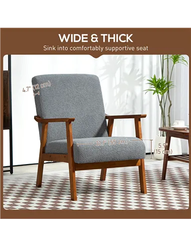 HOMCOM Armchair with Wide Seat, Boucle Accent Chair, Grey 83B-035V70GY