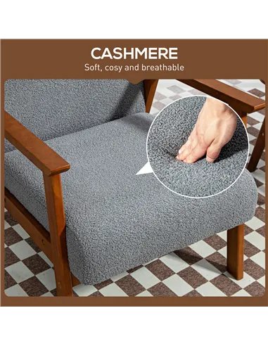 HOMCOM Armchair with Wide Seat, Boucle Accent Chair, Grey 83B-035V70GY