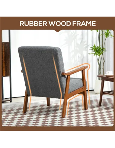 HOMCOM Armchair with Wide Seat, Boucle Accent Chair, Grey 83B-035V70GY