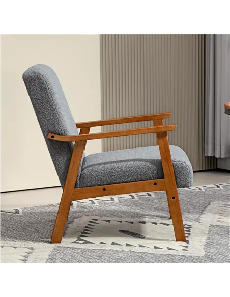 HOMCOM Armchair with Wide Seat, Boucle Accent Chair, Grey 83B-035V70GY
